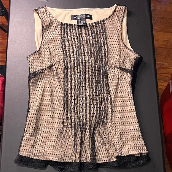 Willi Smith Black and Cream Lace Overlay Blouse - Picture 1 of 2
